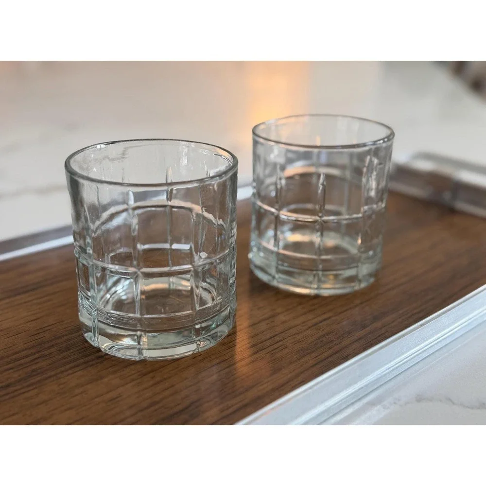 Anchor Hocking Tartan Whiskey Glasses | Mid Century Plaid Barware Set